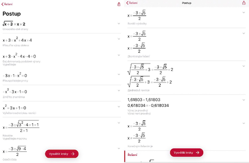 Iracionln rovnice v aplikaci Photomath