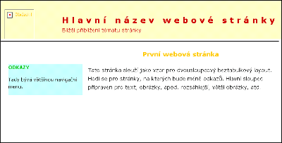 Náhled stránky s navigací vlevo